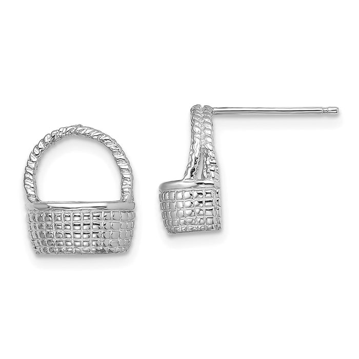 Million Charms 14K White Gold BASKET POST EARRINGS / FLAT BACK ((1of2), 12.1mm x 10.4mm