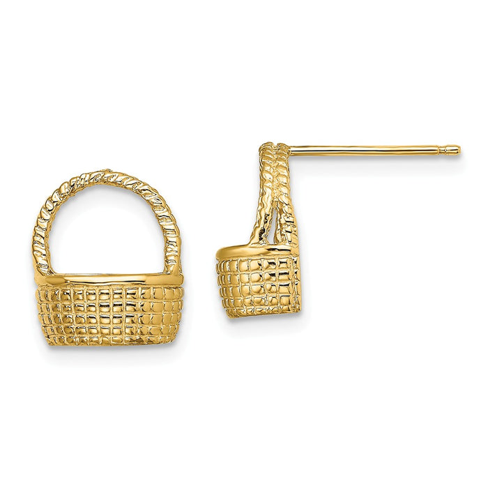 Million Charms 14k Yellow Gold BASKET POST EARRINGS / 2-D FLAT BACK ((1of2), 12.1mm x 10.4mm