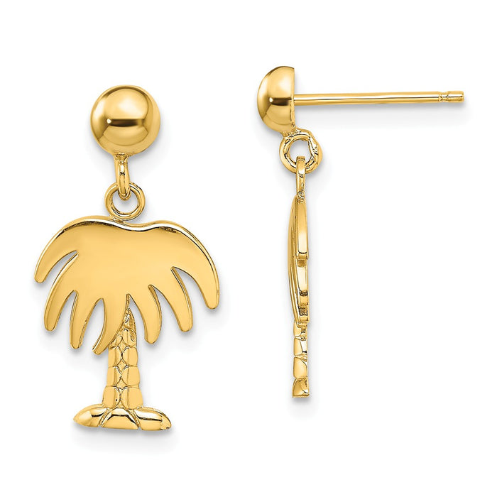 Million Charms 14k Yellow Gold Charleston Palm Tree Dangle Earrings, 18.85mm x 10.44mm