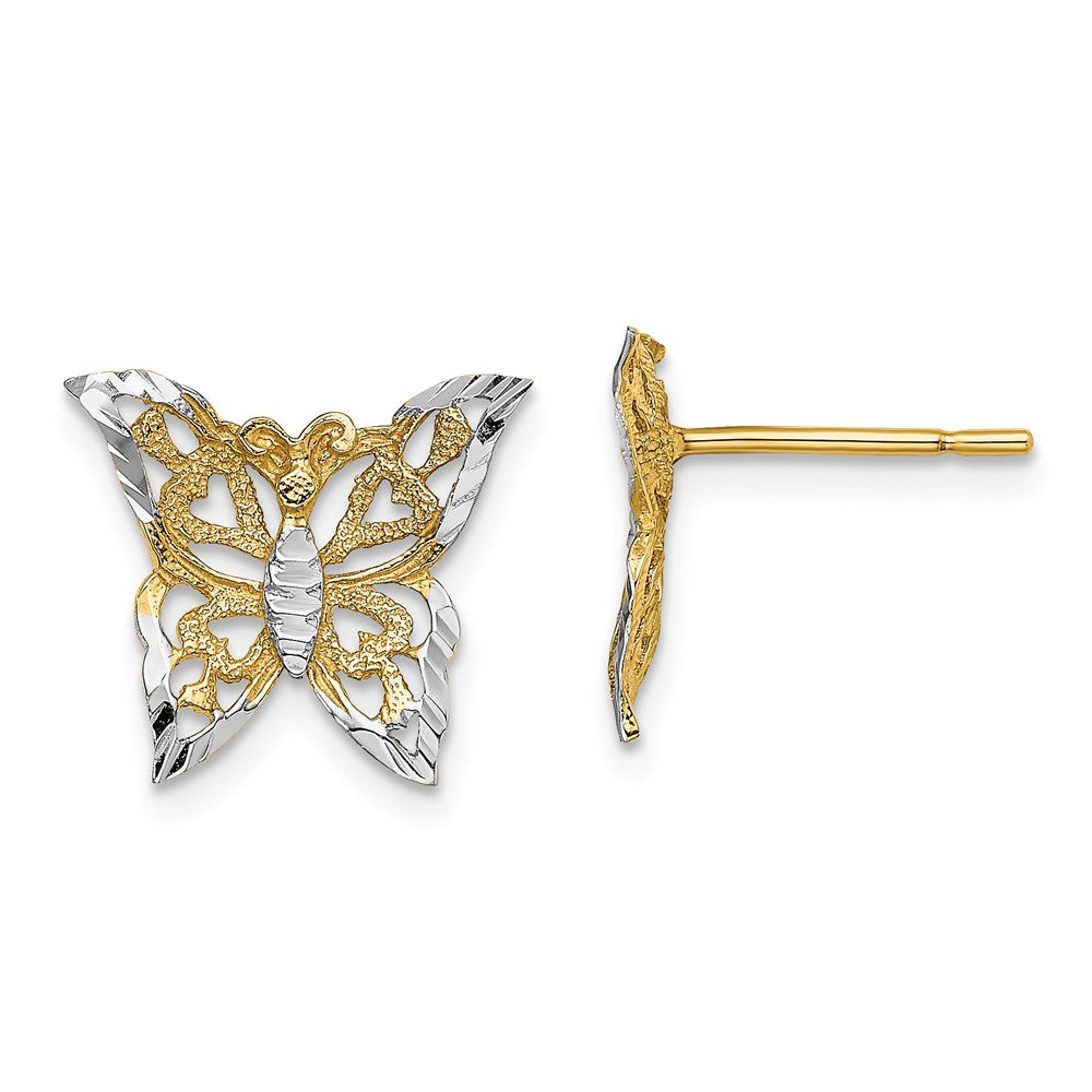 Million Charms 14k with Rhodium-Plated Butterfly Post Earrings, 12.95mm x 30.8mm
