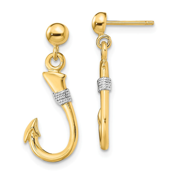 Million Charms 14K & Rhodium 3-D Fish Hook with Rope Dangle Earrings,