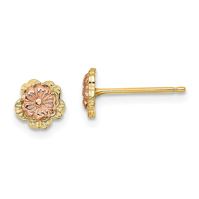 Million Charms 14k Two-Tone 2-D Flower Post Earrings, 6.4mm x 6.4mm