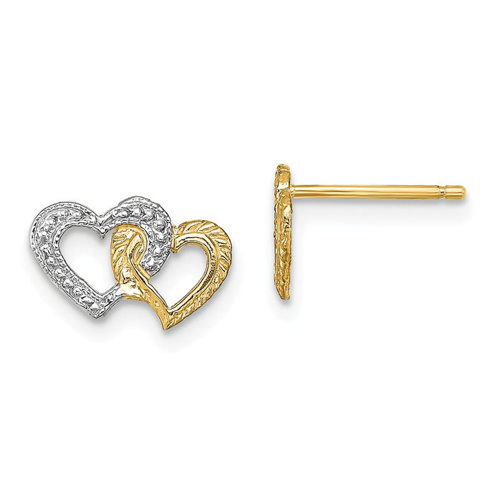 Million Charms 14K & White Rhodium Polished Intertwined Hearts Post Earrings, 6.9mm x 11mm