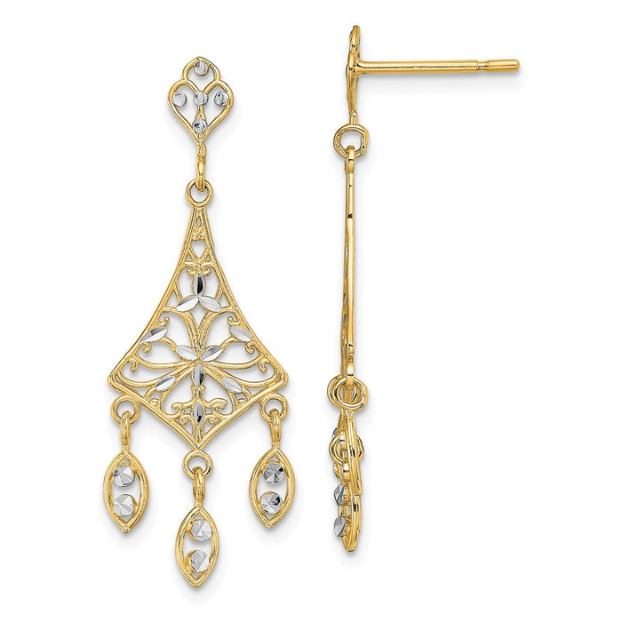 Million Charms 14k with Rhodium-Plated Filigree Chandelier Dangle Earrings, 35mm x 13mm