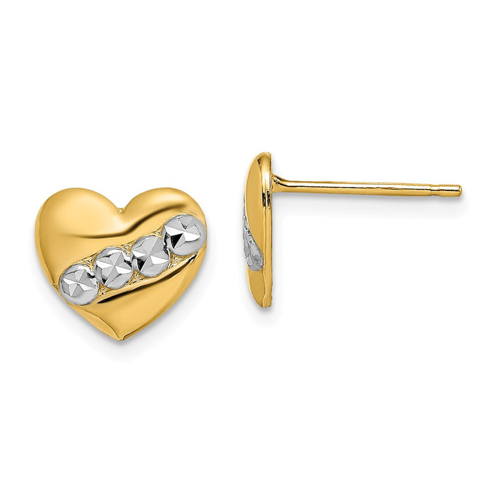 Million Charms 14k with Rhodium-Plated Diamond-Cut Heart Earrings, 9.1mm x 10.3mm