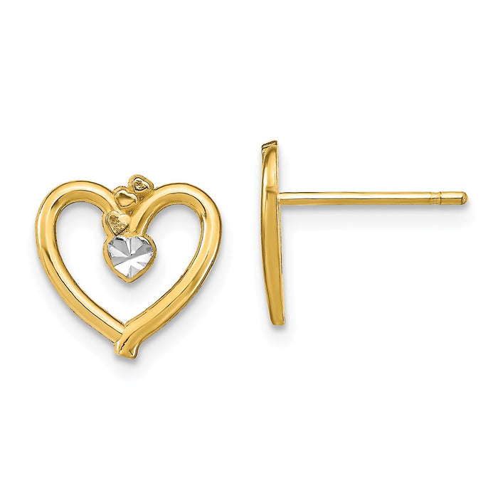 Million Charms 14k with Rhodium-Plated Diamond-Cut Heart Post Earrings, 10mm x 11mm