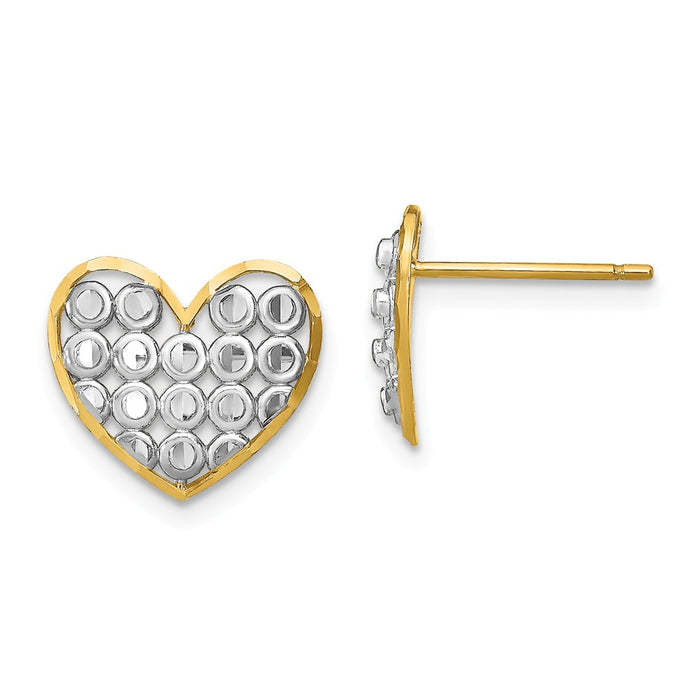 Million Charms 14k with Rhodium-Plated Diamond-Cut Heart Post Earrings,