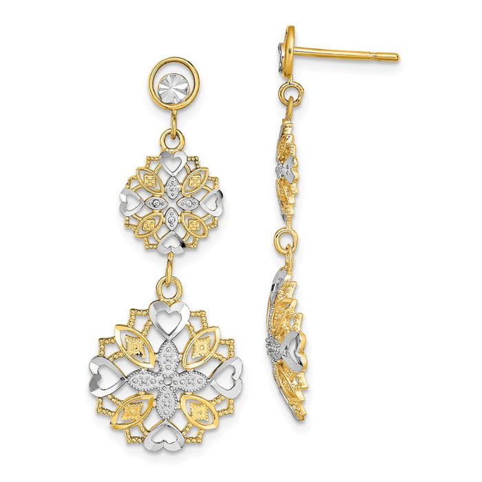 Million Charms 14k with Rhodium-Plated Diamond-Cut Flower & Heart Dangle Earrings,