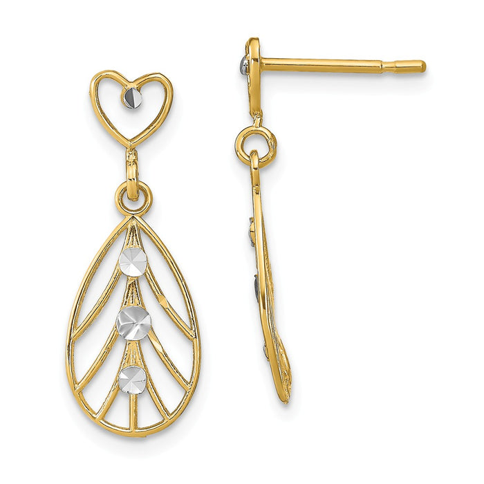 Million Charms 14k with Rhodium-Plated Diamond-Cut Accent Heart Dangle Earrings, 23mm x 9mm