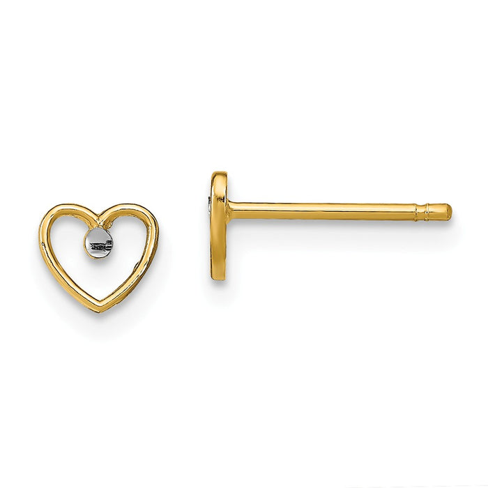 Million Charms 14k with Rhodium-Plated Diamond-Cut Heart Post Earrings, 5mm x 5mm