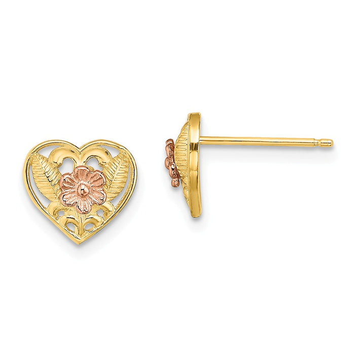 Million Charms 14k Two-Tone Flower & Heart Post Earrings, 9mm x 9mm