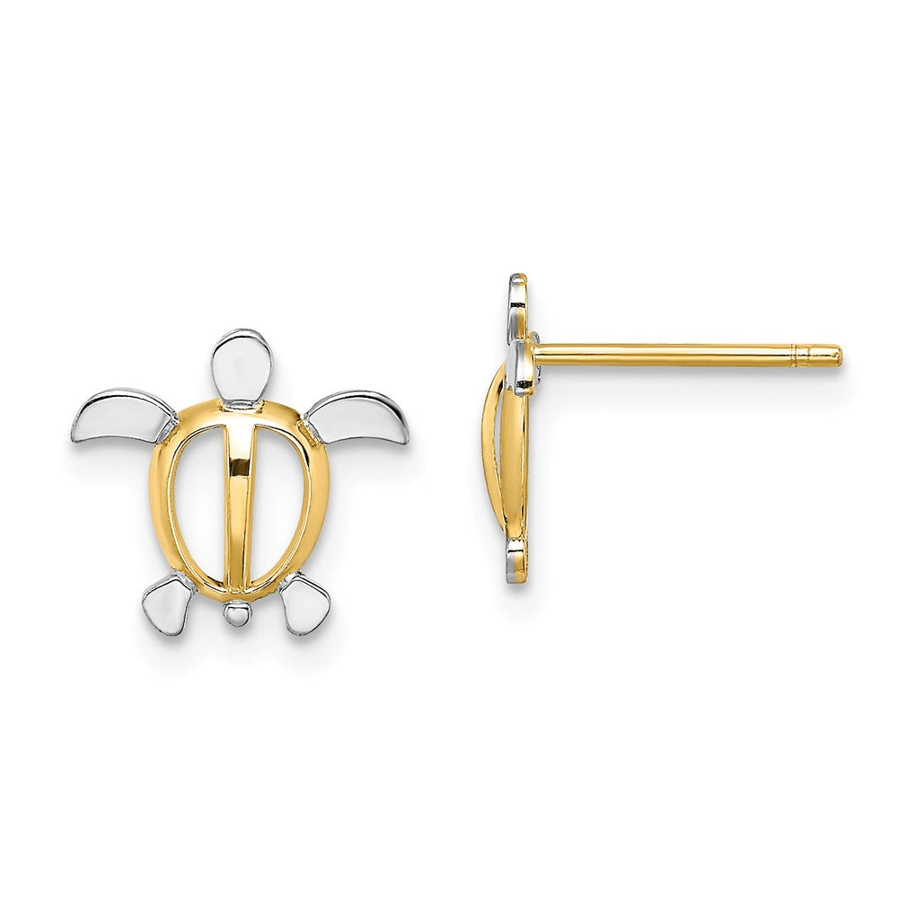 Million Charms 14K with Rhodium-Plated Sea Turtle Post Earrings, 10mm x 10.75mm