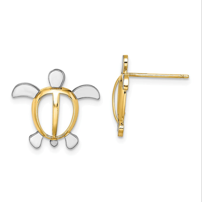 Million Charms 14k with Rhodium-Plated Sea Turtle Post Earrings, 15.25mm x 16.65mm