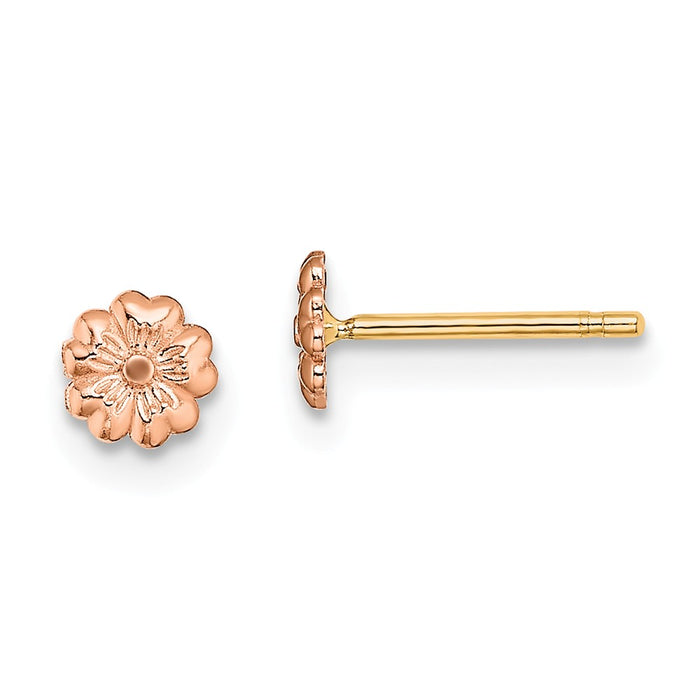 Million Charms 14k Rose Gold Flower Post Earrings, 4.4mm x 4.4mm