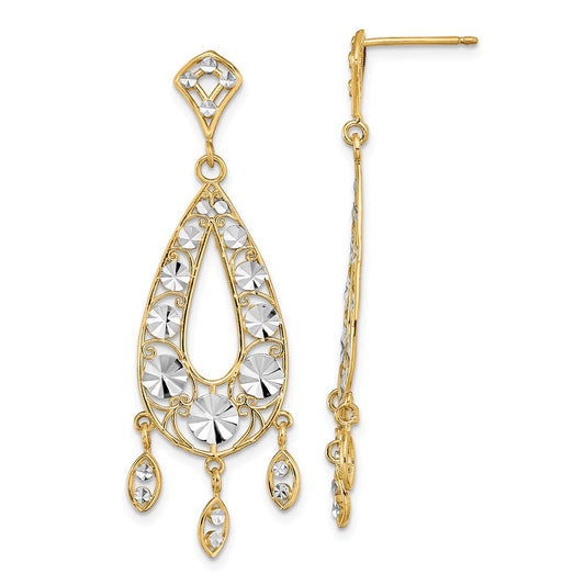 Million Charms 14k with Rhodium-Plates Diamond-Cut Chandelier Oval Dangle Earrings, 44.2mm x 44.2mm