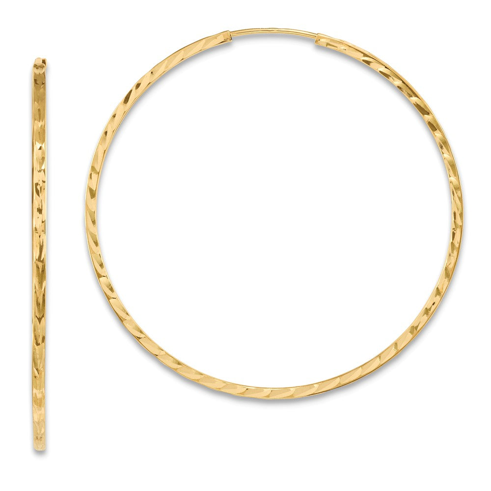 Million Charms 14k Yellow Gold Diamond-cut Square Tube Endless Hoop Earrings, 44mm x 45mm