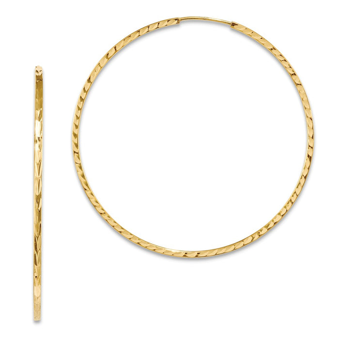 Million Charms 14k Yellow Gold Diamond-cut Square Tube Endless Hoop Earrings, 49mm x 50mm