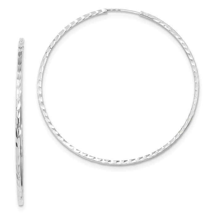 Million Charms 14k White Gold Diamond-cut Square Tube Endless Hoop Earrings, 55mm x 54.5mm