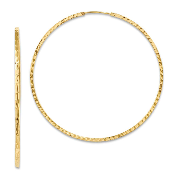 Million Charms 14k Yellow Gold Diamond-cut Square Tube Endless Hoop Earrings, 55mm x 54.5mm