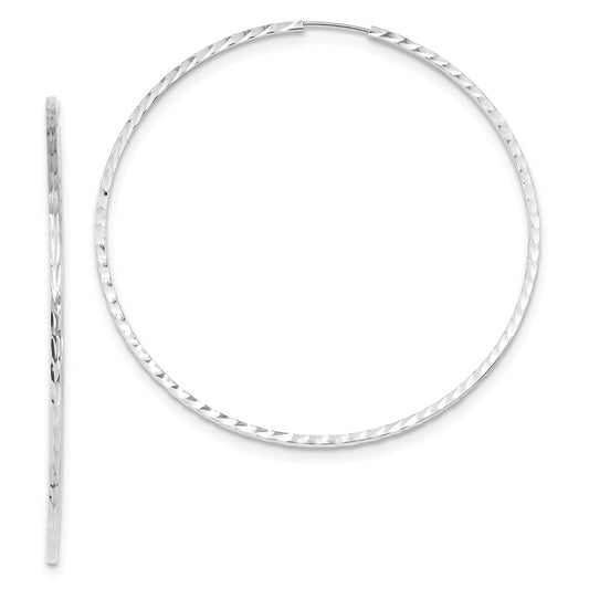 Million Charms 14k White Gold Diamond-cut Square Tube Endless Hoop Earrings, 59mm x 59mm