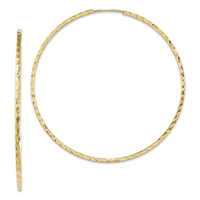 Million Charms 14k Yellow Gold Diamond-cut Square Tube Endless Hoop Earrings, 59mm x 59mm