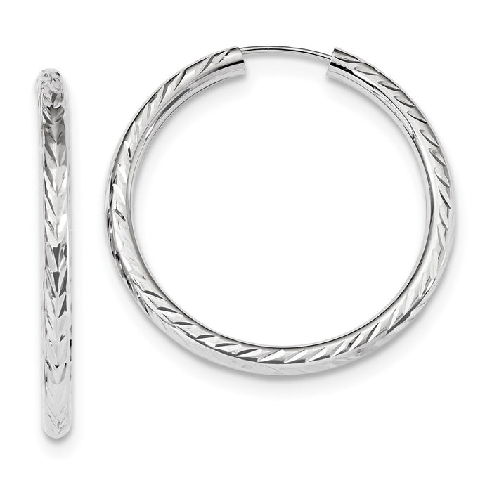 Million Charms 14k White Gold Polished & Diamond-Cut Endless Hoop Earrings, 34mm x 35mm