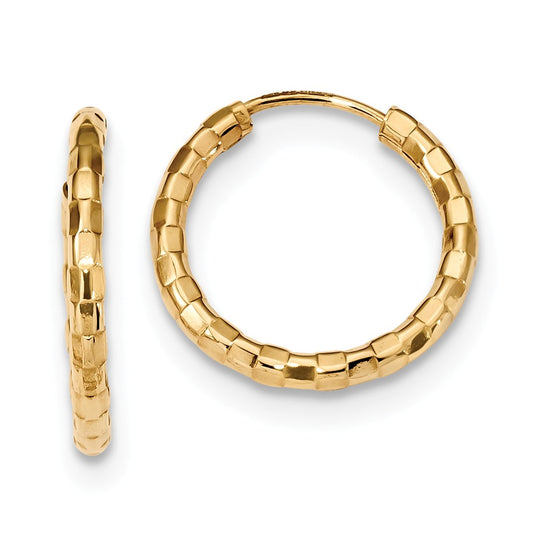 Million Charms 14k Yellow Gold Gold Polished Faceted 2.5mm Hoop Earrings, 19mm x 19mm