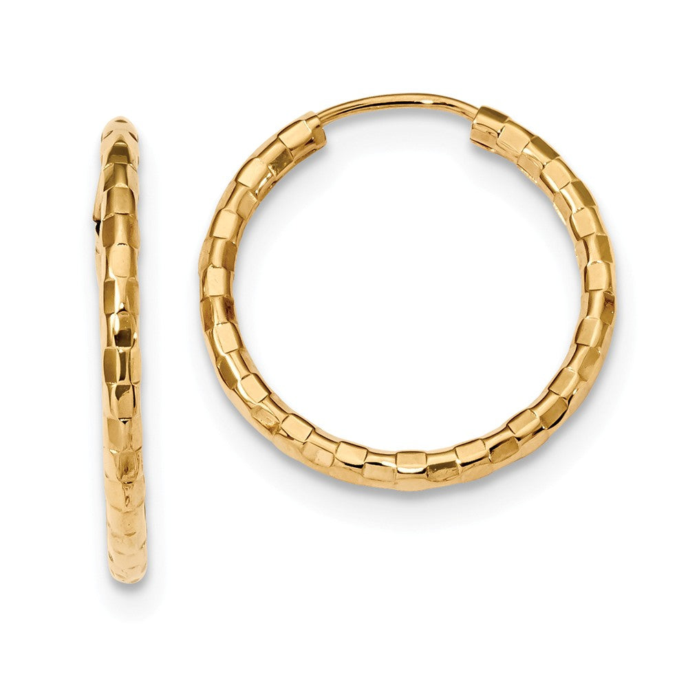 Million Charms 14k Yellow Gold Gold Polished Faceted 2.5mm Hoop Earrings, 24mm x 24mm