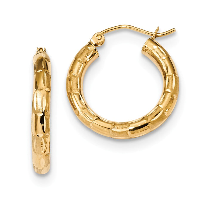 Million Charms 14k Yellow Gold Polished, Satin & Diamond-Cut Hoop Earrings, 21.18mm x 19.44mm