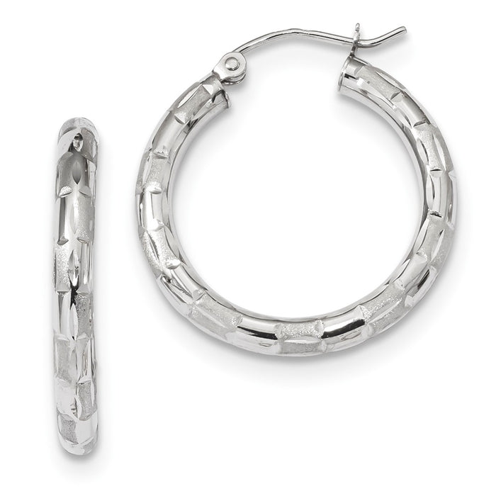 Million Charms 14k White Gold Polished, Satin & Diamond-Cut Hoop Earrings, 26.55mm x 24.68mm