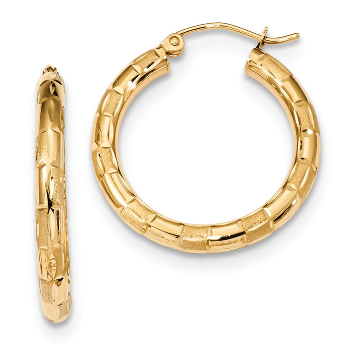 Million Charms 14k Yellow Gold Polished, Satin & Diamond-Cut Hoop Earrings, 26.55mm x 24.68mm