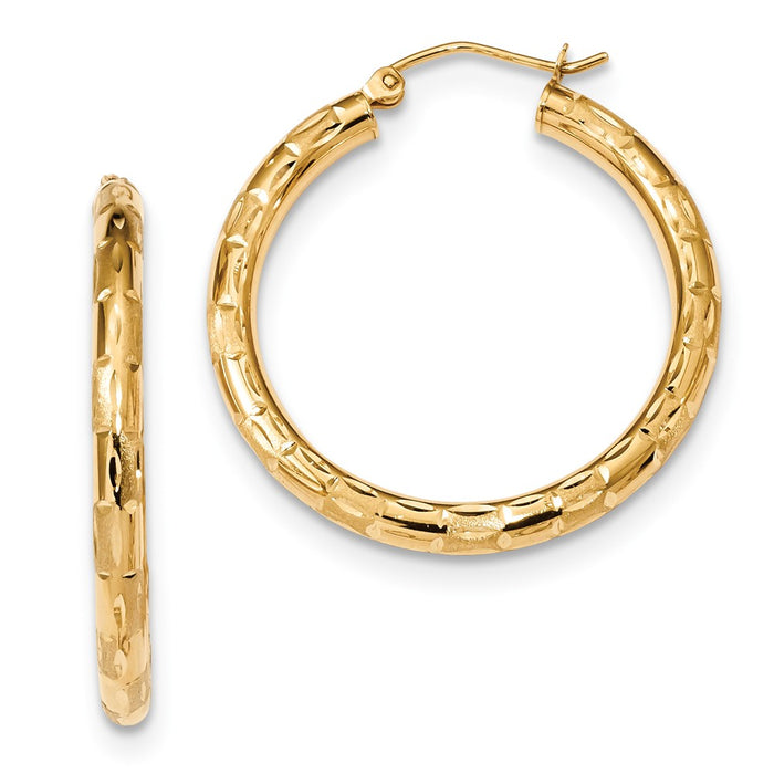 Million Charms 14k Yellow Gold Polished, Satin & Diamond-Cut Hoop Earrings, 32.39mm x 30.41mm