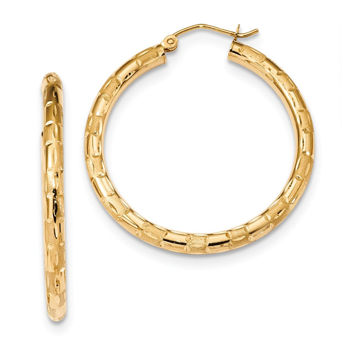Million Charms 14k Yellow Gold Polished, Satin & Diamond-Cut Hoop Earrings, 37.22mm x 34.91mm