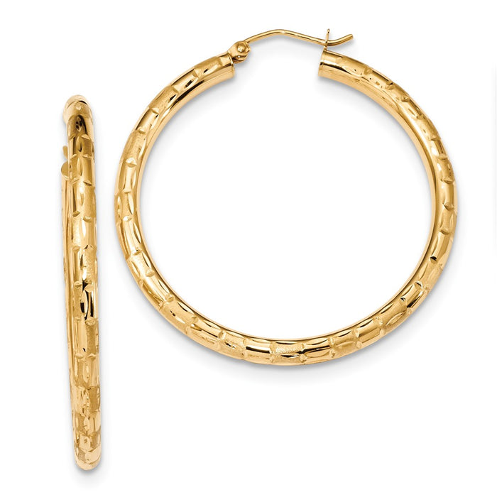 Million Charms 14k Yellow Gold Polished, Satin & Diamond-Cut Hoop Earrings, 42.36mm x 40.63mm