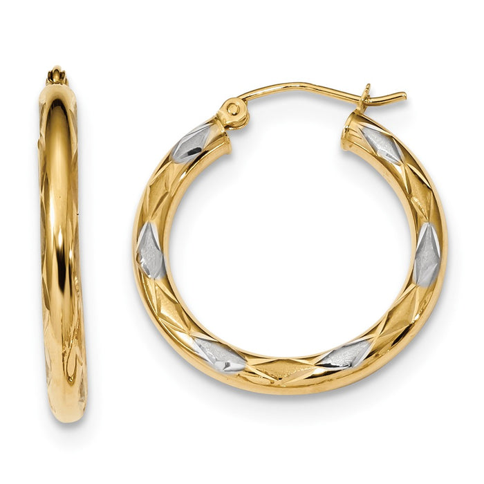 Million Charms 14k & Rhodium Polished, Satin & Diamond-Cut Hoop Earrings, 26.65mm x 24.93mm