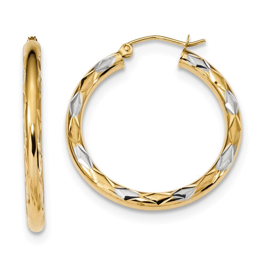 Million Charms 14k & Rhodium Polished, Satin & Diamond-Cut Hoop Earrings, 31.86mm x 30.05mm