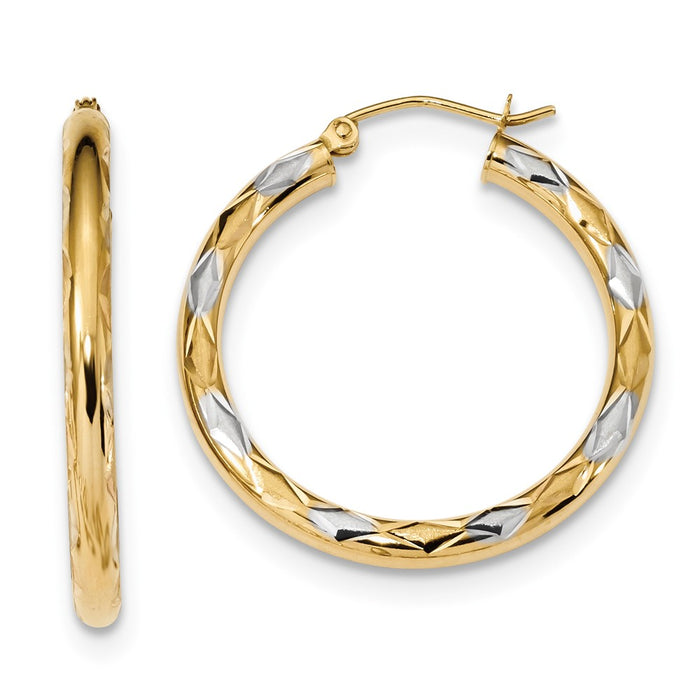 Million Charms 14k & Rhodium Polished, Satin & Diamond-Cut Hoop Earrings, 31.86mm x 30.05mm