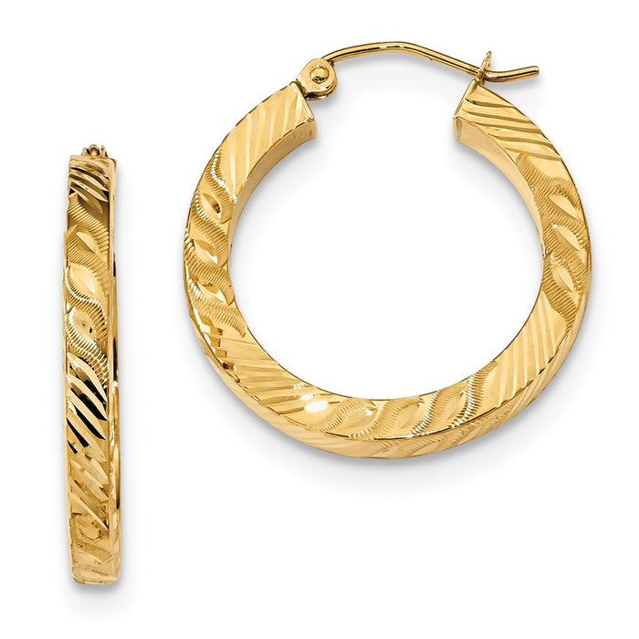 Million Charms 14k Yellow Gold Polished & Diamond-Cut Square Tube Hoop Earrings, 26.63mm x 25.11mm