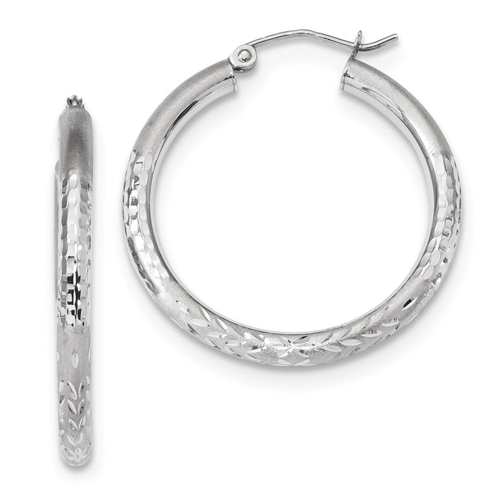 Million Charms 14k White Gold Polished, Satin & Diamond-Cut Hoop Earrings, 32.28mm x 30.58mm