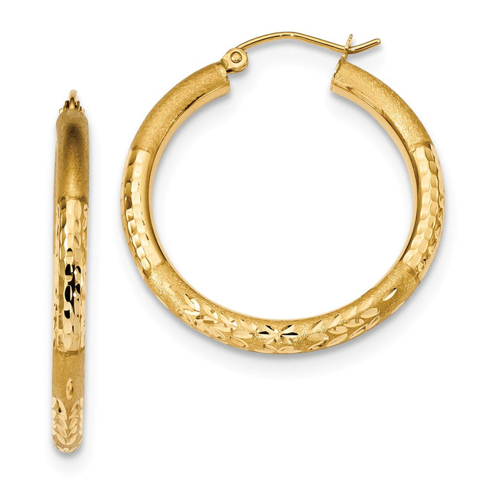Million Charms 14k Yellow Gold Polished, Satin & Diamond-Cut Hoop Earrings, 32.28mm x 30.58mm