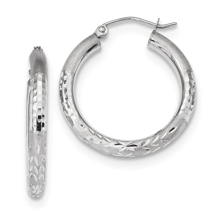 Million Charms 14k White Gold Polished, Satin & Diamond-Cut Hoop Earrings, 26.57mm x 24.81mm