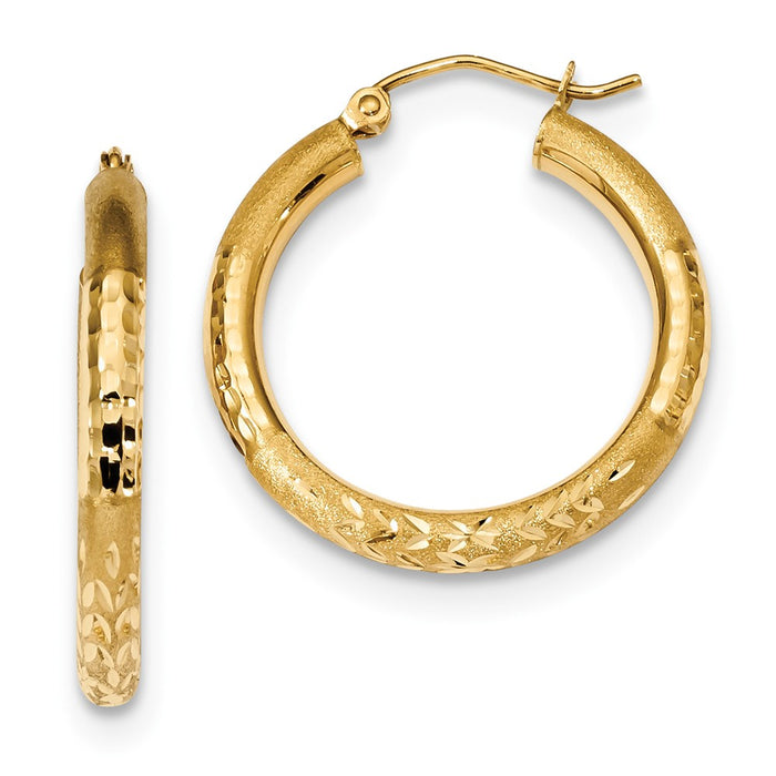 Million Charms 14k Yellow Gold Polished, Satin & Diamond-Cut Hoop Earrings, 26.57mm x 24.81mm