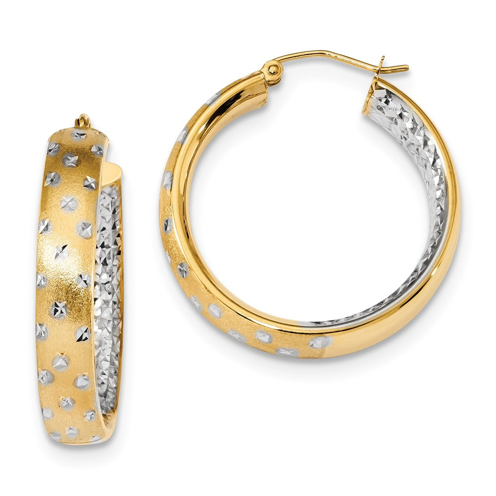 Million Charms 14k & Rhodium Polished, Satin & Diamond-Cut In/Out Hoop Earrings, 31.85mm x 29.25mm