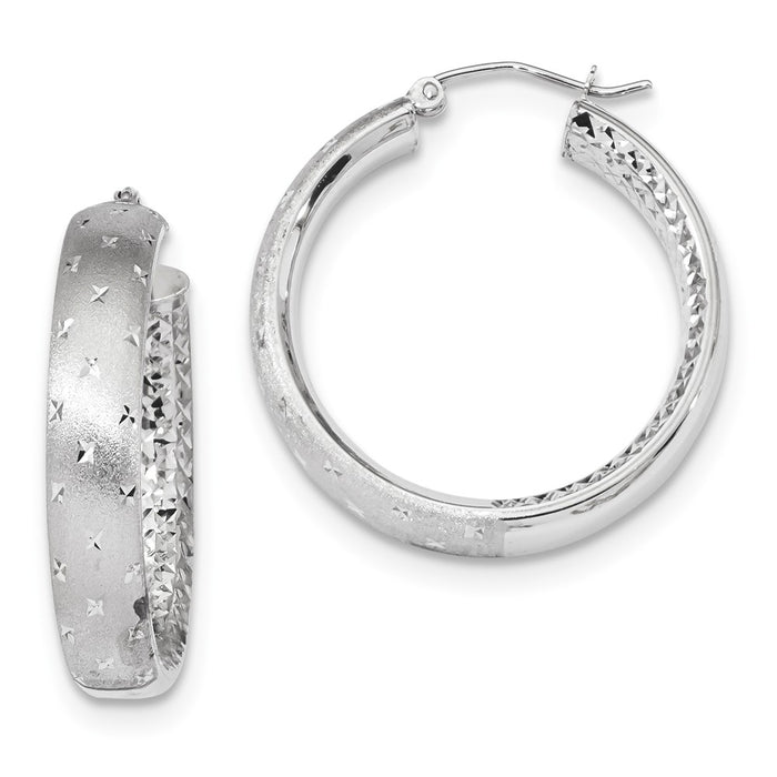 Million Charms 14k White Gold Polished, Satin & Diamond-Cut In/Out Hoop Earrings, 31.85mm x 29.25mm