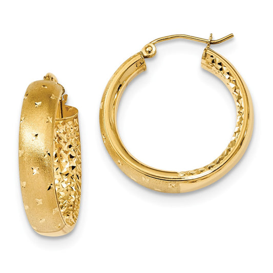 Million Charms 14k Yellow Gold Polished, Satin & Diamond-Cut In/Out Hoop Earrings, 26.11mm x 23.14mm