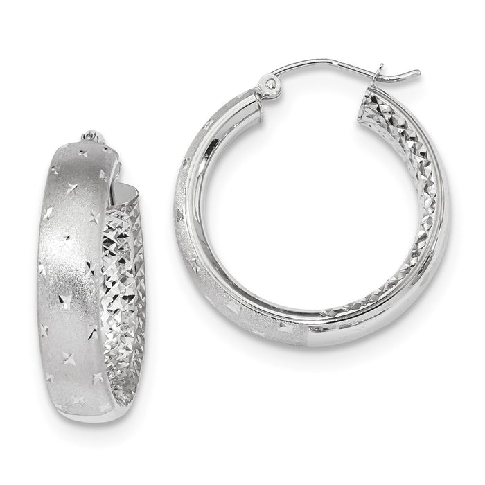 Million Charms 14k White Gold Polished, Satin & Diamond-Cut In/Out Hoop Earrings, 26.11mm x 23.14mm