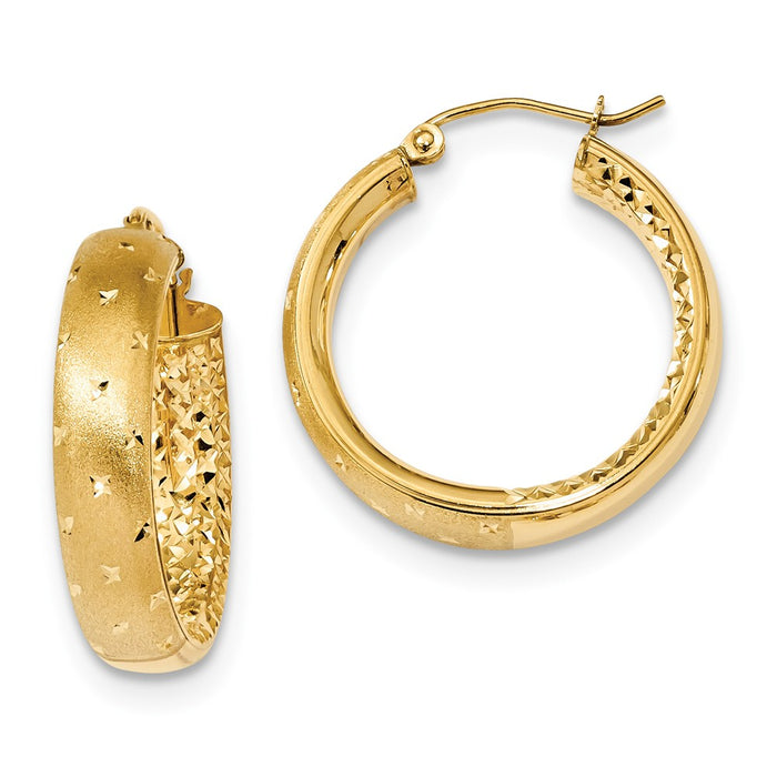 Million Charms 14k Yellow Gold Polished, Satin & Diamond-Cut In/Out Hoop Earrings, 26.11mm x 23.14mm