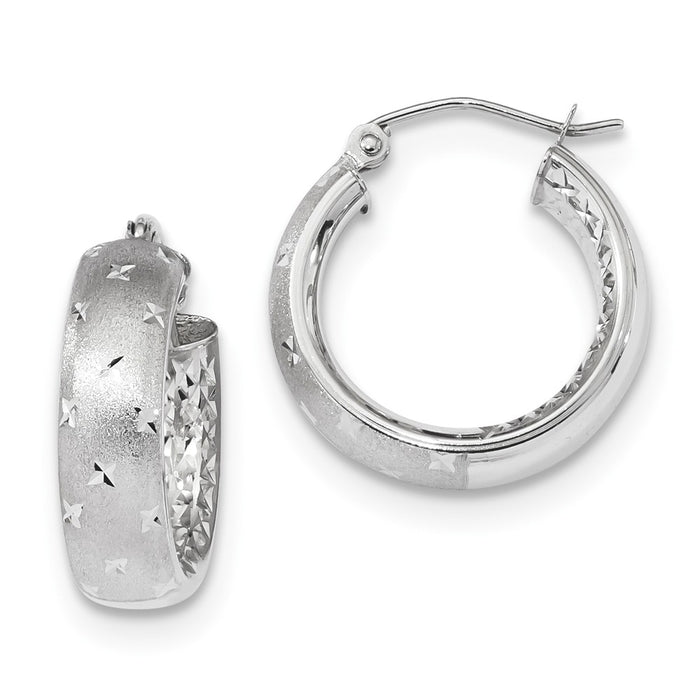 Million Charms 14k White Gold Polished, Satin & Diamond-Cut In/Out Hoop Earrings, 20.83mm x 19.4mm