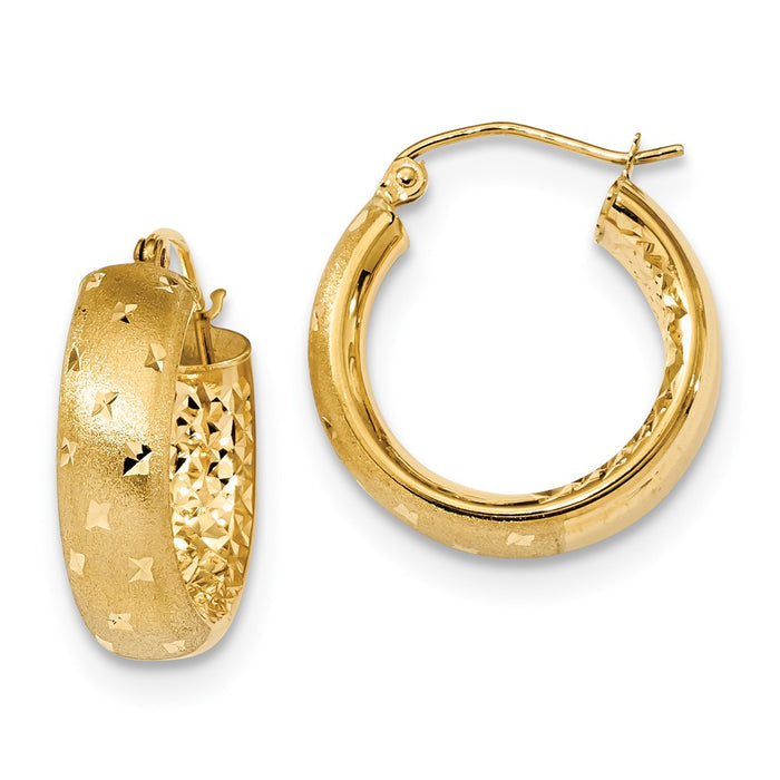 Million Charms 14k Yellow Gold Polished, Satin & Diamond-Cut In/Out Hoop Earrings, 20.83mm x 19.4mm
