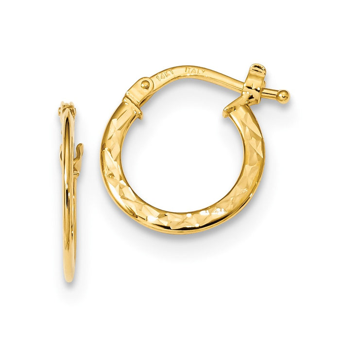 Million Charms 14k Yellow Gold Gold Diamond-Cut and Polished Hoop Earrings, 15.37mm x 14.2mm
